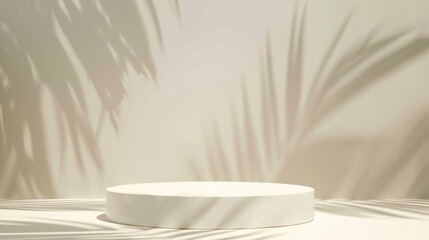 Aufkleber - White background of wall with palm shadows and podium Free space for your decoration product presentation mock up show cosmetic product display Podium stage pedestal or platform : Generative AI