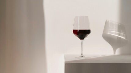 Traditional taste Glass filled with delicious high quality red wine standing near wall against white background Concept of taste alcohol wine degustation variety winemaking Flat lay : Generative AI