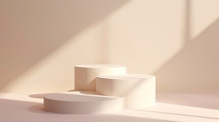 Poster - Abstract empty white podium on pastel background with shadow Mock up stand for product presentation 3D Render Minimal concept Display product : Generative AI