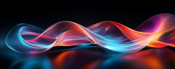 Wall Mural - dynamic ribbons of neon light curve through space, a high definition abstract scene, capturing movem