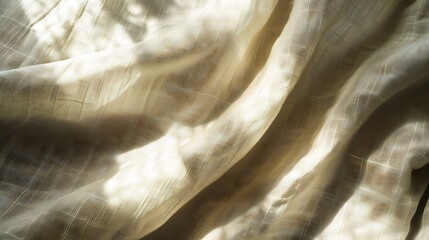 Aufkleber - Aesthetic neutral beige linen texture background with a soft abstract sunlight shadows and folds : Generative AI