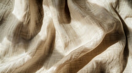 Aufkleber - Draped beige linen fabric texture background with natural sunlight shadows Neutral lifestyle bohemian backdrop : Generative AI