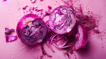 Wall Mural - Creative layout made of red cabbage and onion Flat lay Food concept : Generative AI