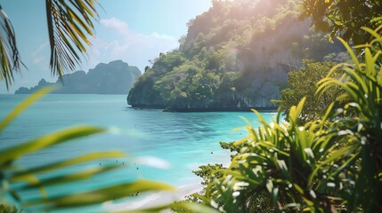 Poster - Nature landscape view of beautiful tropical beach and sea in sunny day Beach sea space area : Generative AI