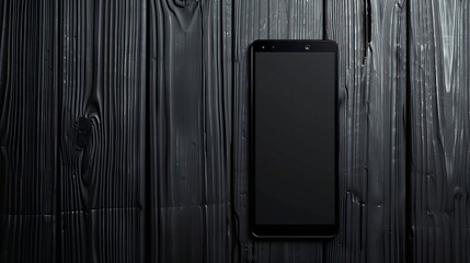 Aufkleber - Mock up smart phone on black wooden background Top view copy space and blank screen for your advertise design : Generative AI