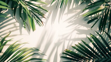 Wall Mural - Summer tropical palm leaves flat lay background with a blank space stylized image : Generative AI