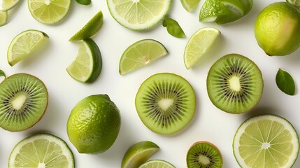 Poster - Creative layout made of lime and kiwi Flat lay Food concept : Generative AI