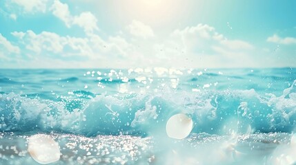 Wall Mural - Summer tropical sea with sparkling waves and blue sunny sky Wide template background : Generative AI