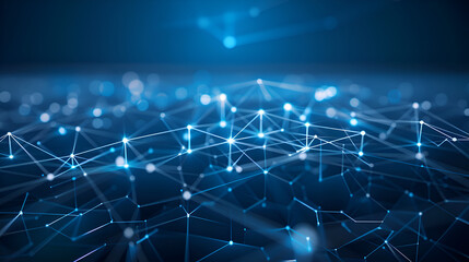 Wall Mural - a blue background with many lines and dots. the lines and dots are connected to each other in a patt