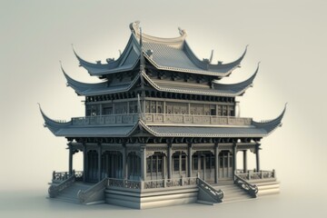 3d rendering of a detailed classic asian pagoda, stylized with artistic lighting on a soft background