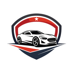 A sleek car logo design displayed against a red and white background, A sleek and modern design representing a car dealership, minimalist logo