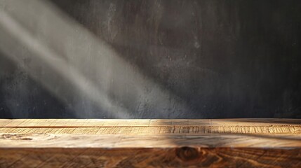 Poster - Wooden board with shadows and black wall background Free space for your decoration : Generative AI