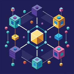 Wall Mural - Abstract representation of a hexagonal structure symbolizing blockchain technology, An abstract representation of blockchain technology in a minimalist style