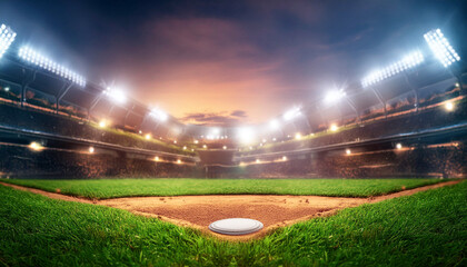 Wall Mural - Baseball stadium at night with floodlights