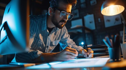 Wall Mural - designers man drawing website ux app development user experience concept : generative ai