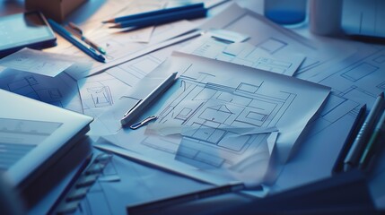 Fototapete - ux Graphic designer creative sketch planning application process development prototype wireframe for web mobile phone  User experience concept : Generative AI