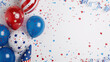 patriotic 4th of july celebration setup with balloons and american flag colors, copy space for text 