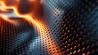 The image is showing abstract 3d rendering of a glowing metal surface with a lot of small holes