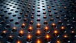 The image is showing a close-up of a surface with an array of small holes, each of which is emitting a beam of light.