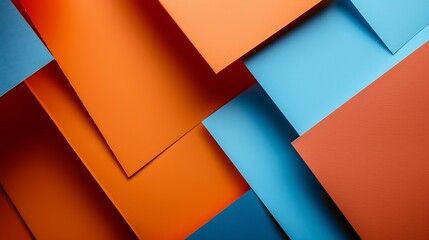 Poster - From above layout of colorful cardboard sheets in orange and blue shades : Generative AI