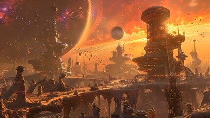 Wall Mural - Futuristic Organic Venus City A Vivid Daytime Realm of Dramatic Contrasts and Stellar Nebulae Nurseries Generative ai