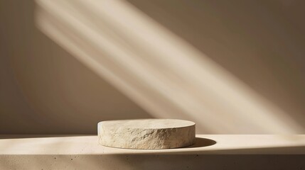 Fototapete - Stone podium mock up for product cosmetic on dark beige background with dramatic light Empty showcase for packaging presentation : Generative AI