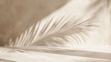 Aufkleber - Minimal product placement background with palm shadow on beige plaster wall Luxury summer architecture interior aesthetic Boho home room for product platform stage mockup : Generative AI
