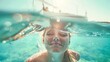 © Generative AI - Happy friends diving from sailing boat into the sea  Travel and summer vacation concept  Soft focus on blond girl face : Generative AI