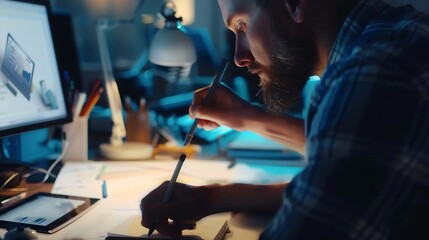 Leinwandbilder - Designers man drawing website ux app development User experience concept : Generative AI