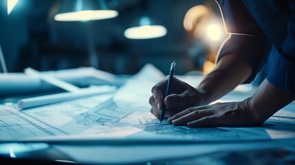 Aufkleber - Architect Engineer Design Working on Blueprint Planning Concept Construction Concept : Generative AI