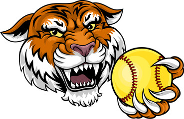 Canvas Print - A tiger animal softball sports team cartoon mascot