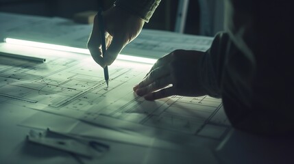Aufkleber - Architect Engineer Design Working on Blueprint Planning Concept Construction Concept : Generative AI