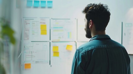 Fototapete - Ux specialist designing new application layout on whiteboard : Generative AI