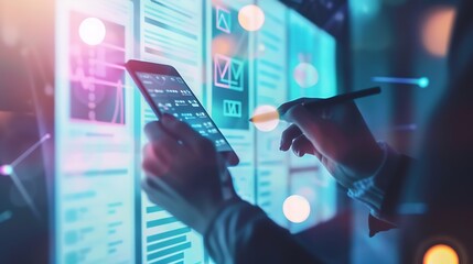 Leinwandbilder - Creative Web Designer planning application and developing template layout framework for mobile phone User experience UX concept : Generative AI