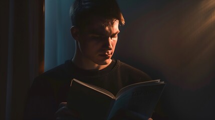 Poster - Young man reading magazine : Generative AI