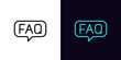 Outline FAQ icon, with editable stroke. FAQ text with speech bubble. Frequently asked questions, business support and help, useful information, FAQ chat with online info bot assistant. Vector icon