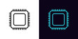 Outline microchip icon, with editable stroke. Computing processor with connections. Computer CPU, smart microprocessor, chip microcircuit, semiconductor component, digital brain chipset. Vector icon