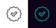 Outline Verified badge icon, with editable stroke. Blue tick sign, approved checkmark. Verified user in social media, certified and original account, confirmed profile, verification mark. Vector icon