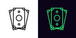 Outline money cash icon, with editable stroke. Money stack sign, paper banknotes. Business and finance, bank cash currency, receive salary, investment income, cash exchange market. Vector icon