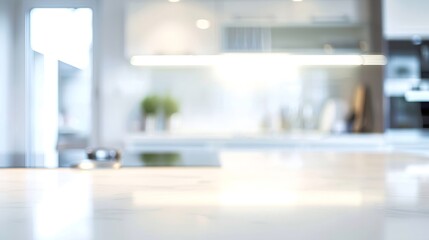 Poster - Blurred modern kitchen view Scandinavian kitchen minimalist design white accents Ideal for product display or design layouts : Generative AI