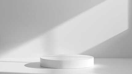 Poster - Abstract empty white podium on white background with shadow Mock up stand for product presentation 3D Render Minimal concept Display product Banner : Generative AI