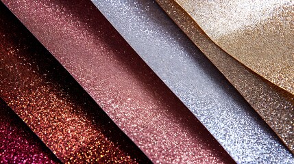 Poster - From above layout of pastel glitter cardboard sheets in brown white red and grey shiny shades : Generative AI