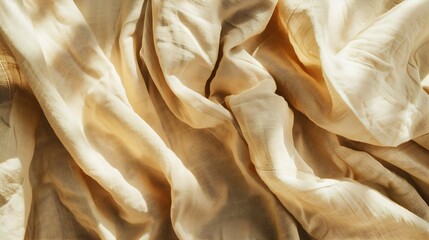 Aufkleber - Draped beige linen fabric texture background with natural sunlight shadows Neutral lifestyle bohemian backdrop : Generative AI