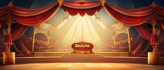 Circus stage podium background for a global business summit, enriched with retro styles, banner template sharpen with copy space