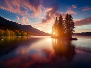 Wall Mural - sunrise over the lake