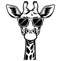 Wall Mural - Cool Giraffe wearing sunglass black silhouette logo svg vector, buffalo icon illustration.