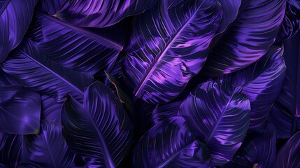 Wall Mural - Neon vibe floral background Purple dark palm tree leaves and shadows Futuristic closeup texture Creative fluorescent color layout made of tropical leaves Flat lay neon colors Nature co : Generative AI