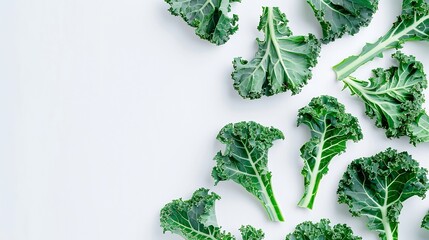 Wall Mural - Creative layout made of kale on white background Flat lay Food concept Macro concept : Generative AI
