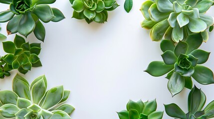 Wall Mural - Frame elements creative layout of succulent green leaves with beautiful texture with note paper macro card flat lay nature concept copy space : Generative AI