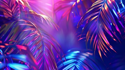 Aufkleber - Tropical and palm leaves in vibrant bold gradient holographic neon  colors Concept art Minimal surrealism background : Generative AI